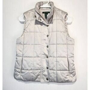 Lauren Ralph Lauren Women's Elegant Cozy Puffer Vest Metallic Silver Size S